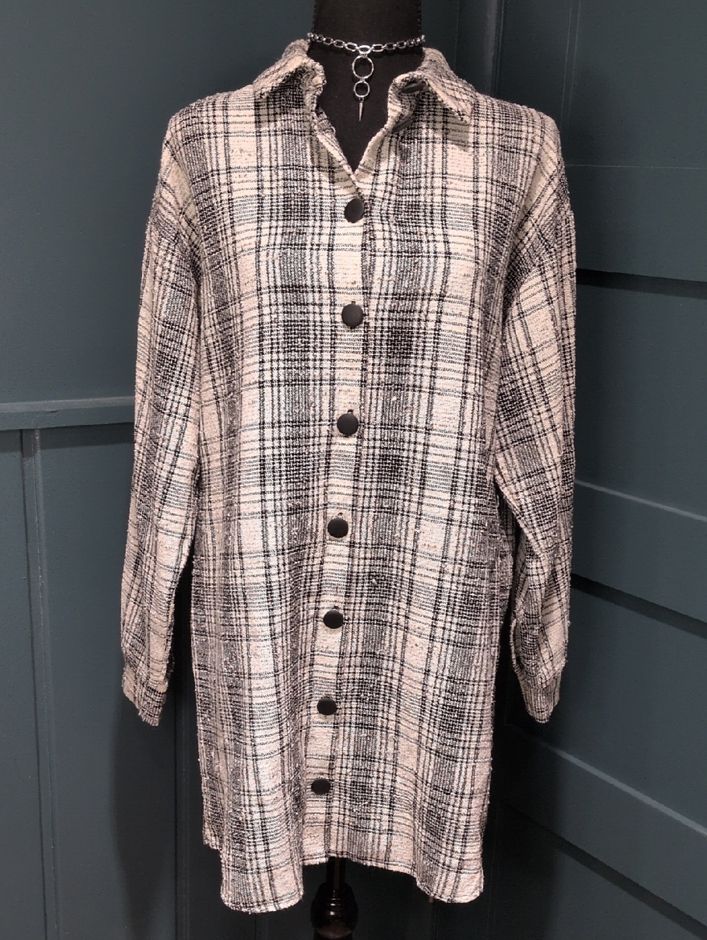 Asos Plaid Button-Front Shacket in Ivory and Black